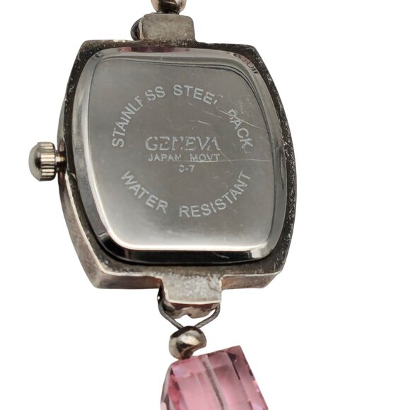 Geneva 925 Sterling Silver Quartz Watch Pink Beaded Bracelet Butterfly Charm main image 5